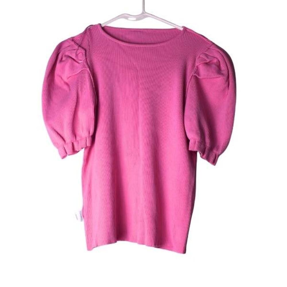 Grace + karma sweater statement puff three quarter sleeves bright pink L